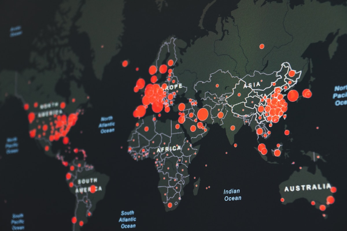 Global attack map showing worldwide cyber threat activity